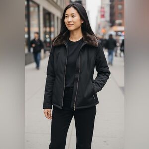 Jones New York Black Bomber Jacket with Black Collar